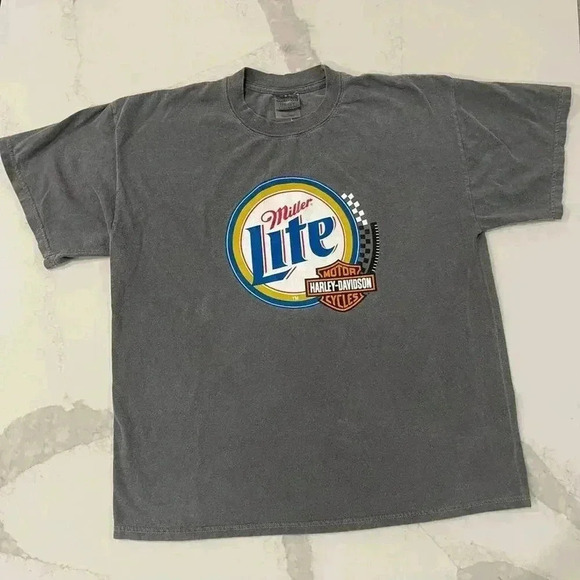 Vintage Harley Davidson Miller Lite Collaboration T Shirt Men’s XL Gray Gildan - Picture 1 of 5